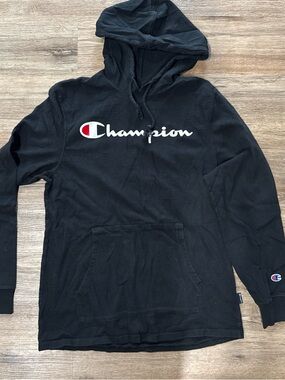 Champion Black Pullover Sweatshirt with Red & Blue Logo